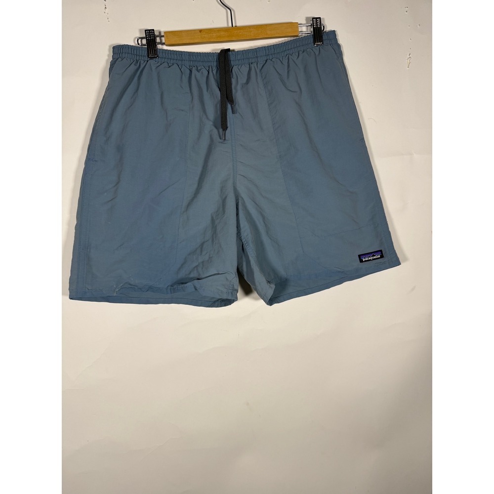 Patagonia Baggies 5 Inch Inseam Shorts Mens Large Blue Gray P-6 Logo Hiking Swim